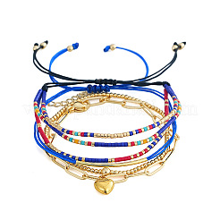 4Pcs 4 Styles Glass Seed Beads Multi-strand Braided Bead Bracelets & Brass Round Beads Stretch Bracelets & Heart 304 Stainless Steel Charm Bracelets & Brass Tube Braided Bracelets Set for Women&nbsp;VV5058-1