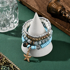 1 Set Synthetic Moonstone & Pearl Stretch Bracelets Set&nbsp;BJEW-SP0001-10