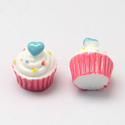 ケーキの樹脂カボションとハート  模造食品  濃いピンク  17x15.5mm&nbsp;CRES-R183-04B