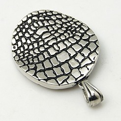 304ステンレスペンダント  フラットラウンド  アンティークシルバー  35x28x3mm  穴：8.5x5mm&nbsp;STAS-C015-42