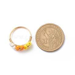 Glass Seed Braided Bead Flower Finger Rings&nbsp;RJEW-TA00054-03