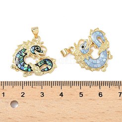 ラックメッキ真鍮＆シェルペンダント  ドラゴン  エナメル  長持ちメッキ  カドミウムフリー＆鉛フリー  18KGP本金メッキ  ミックスカラー  23.5x24.5x3mm  穴：3.5x4.5mm&nbsp;KK-I357-09G