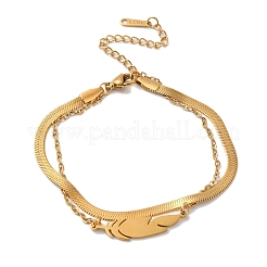 304ステンレススチールマルチ連ヘリンボーンチェーンブレスレット  女性用フェザーリンクブレスレット  18KGP本金メッキ  6-5/8インチ（16.8cm）&nbsp;AJEW-U005-04G