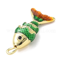 魚の真鍮マイクロキュービックジルコニアペンダントを切り開きます  エナメルスタイル  長持ちメッキ  カドミウムフリー＆鉛フリー  18KGP本金メッキ  ミックスカラー  22x9x5mm  穴：2.5x1.5mm&nbsp;KK-P342-14B-G