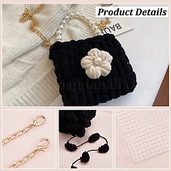 DIY巾着織りキット  太い糸も含めて  磁気クラスプ  メッシュシート  かぎ針  ブラック  16x17~18x6cm&nbsp;DIY-WH0304-727B