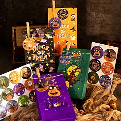 12 個 4 スタイルのハロウィーンテーマ紙袋  ラウンドドットステッカー12枚付き  ハロウィンパーティーの飾り付けに  ミックスカラー  バッグ：9x5.5x17.8センチメートル  3個/スタイル&nbsp;CARB-E006-01