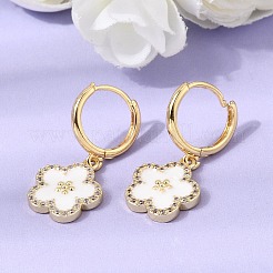 Brass Micro Pave Clear Cubic Zirconia Enamel Dangle Hoop Earrings&nbsp;EJEW-G471-07G-02