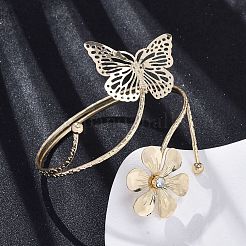 Flower & Butterfly Alloy Arm Cuff Bangles for Girl Women&nbsp;AJEW-A063-01C-G