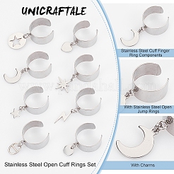8Pcs 8 Styles 304 Stainless Steel Open Cuff Rings Set&nbsp;RJEW-UN00005