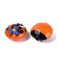 手作りランプワークビーズ  てんとう虫と花  サンゴ  15.5~16.5x9~11mm  穴：1.4~1.8mm&nbsp;LA-N050-05C