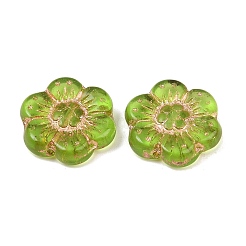 チェコ産プレスガラスビーズ  花  緑黄  12.5x13.5x3.5mm  穴：0.9mm  約100個/袋&nbsp;GLAA-I061-32C