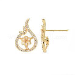 Brass Micro Pave Clear Cubic Zirconia Stud Earring Findings&nbsp;KK-S364-050
