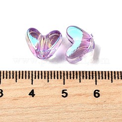 UVメッキ透明アクリルビーズ  虹色の  ハート  青紫色  9x11.5x7mm  穴：1.4mm&nbsp;MACR-F083-11B