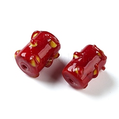 手作りランプワークビーズ  でこぼこした柱  暗赤色  15~16x12~13x12~13mm  穴：1.6~1.8mm&nbsp;FIND-H023-04A