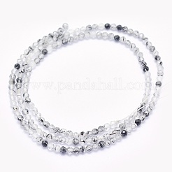 天然石ブラックルチルクォーツビーズ連売り  ラウンド  多面カット  2mm  穴：0.5mm  約174個/連  15.5インチ（39.5cm）&nbsp;G-O166-23-2mm