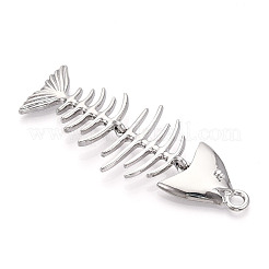 真鍮製ビッグサイズペンダントトップ  カドミウムフリー＆鉛フリー  魚の骨  プラチナ  84x32.5x6.5mm  穴：4mm&nbsp;KK-N268-02P