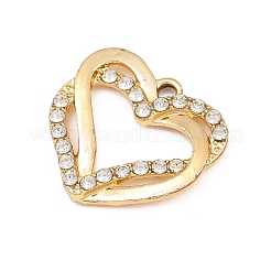 合金ラインストーンペンダント  ダブルハートチャーム  ゴールドカラー  19x19.5x2.5mm  穴：1.8mm&nbsp;RB-CBA332B-04B-G