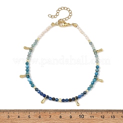 Natural Apatite & Kyanite Faceted Round and Pearl Beaded Anklets&nbsp;AJEW-AN00872-01