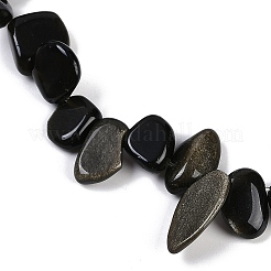 天然の金色の光沢のある黒曜石の塊ビーズの連売り  7.5~11.5x9~13x4~6.5mm  穴：0.8~1mm  約62~68個/連  14.96~15.55''（38~39.5センチメートル）&nbsp;G-B125-A01-01