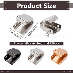 120個3色の真鍮リボンカシメエンドパーツ子  ウェビングエンド  ミックスカラー  9~9.5x7~7.5mm  穴：1~1.4mm  40個/カラー&nbsp;KK-FG0001-32