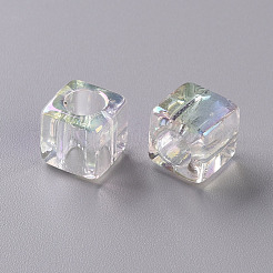 クリアアクリルヨーロピアンビーズ  ABカラーメッキ  大穴ビーズ  キューブ  クリアAB  10x10x10mm  穴：6mm&nbsp;TACR-S156-005