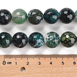ファイヤーアゲートクラックルビーズ連売り  染め＆加熱  ラウンド  多面カット  ティール  13.5~14mm  穴：1.4mm  約28~29個/連  15.16インチ（38.5cm）&nbsp;G-L595-A02-01I