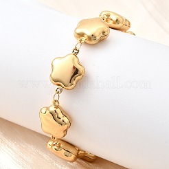 女性用304ステンレススチールリンクブレスレット  ゴールドカラー  花  7-1/2インチ（19cm）&nbsp;BJEW-P354-02A-G