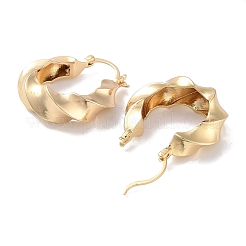 女性のための真鍮ツイストロープフープピアス  長持ちメッキ  ゴールドカラー  35x10mm&nbsp;EJEW-M239-11G