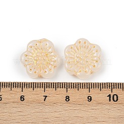 焼き付け塗料と金色の金属で覆われたガラスビーズ  花  アンティークホワイト  17x18.5x5.5mm  穴：1.2mm&nbsp;DGLA-T004-09L