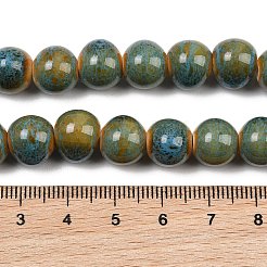 Handmade Fancy Antique Glazed Porcelain Ceramic Round Beads Strands&nbsp;PORC-L019-10mm-11