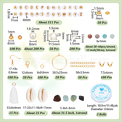 DIYイヤリング作成キット  プラスチック、真鍮、天然花のアマゾナイトチップビーズを含む  透明な弾性クリスタルスレッド  真鍮フープピアスパーツ  合金製カニカン  ミックスカラー  7x4mm  穴：1.8mm&nbsp;DIY-NB0015-27