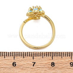女性用真鍮マイクロパヴェクリアキュービックジルコニアカフリング  花  エナメル  ゴールドカラー  2~12mm  内径：16mm&nbsp;RJEW-C118-09G