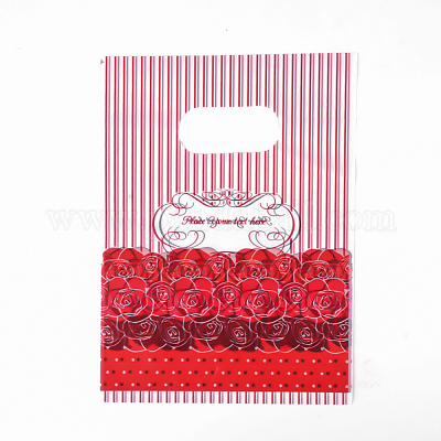 プリントプラスチックバッグ  長方形  レッド  25x20cm&nbsp;PE-T003-20x25cm-06-1