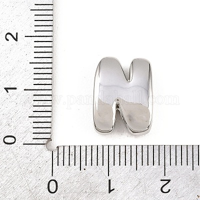 真鍮ビーズ  長持ちメッキ  ラックめっき  鉛フリー＆カドミウムフリー  プラチナ  文字N  14x11x5mm  穴：11x3mm&nbsp;KK-B167-27P-N-1