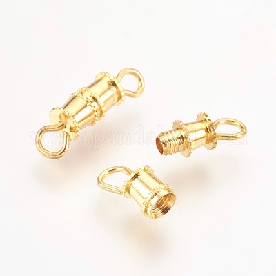 真鍮製ネジ式クラスプ  18KGP本金メッキ  ニッケルフリー  14x4mm  穴：3x2mm&nbsp;KK-R037-179G-NF-1