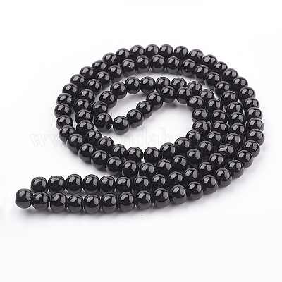 ガラスパールビーズ連売り  パールカラーの  ラウンド  ブラック  8mm  穴：1mm  約100個/連  30.71インチ（78cm）。&nbsp;HY-8D-B20-1-1