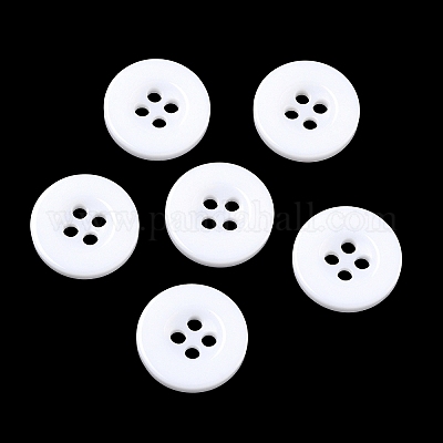 樹脂ボタン  染め  フラットラウンド  ホワイト  15x2.5mm&nbsp;RESI-D033-15mm-01-1
