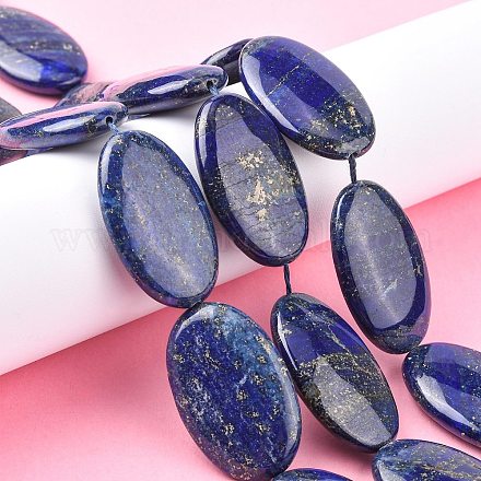 天然石ラピスラズリビーズ連売り フラットオーバル 40~40.5x25x8~9mm 