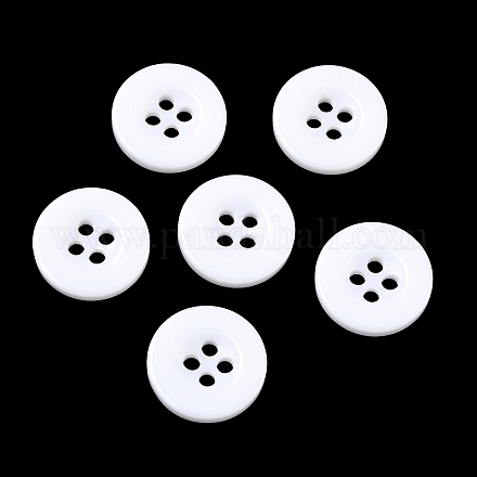 樹脂ボタン  染め  フラットラウンド  ホワイト  15x2.5mm&nbsp;RESI-D033-15mm-01-1
