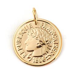 304 Stainless Steel Coin Pendants, Republique Francaise 1808, Ion Plating(IP), Golden, 20x1mm, Hole: 5mm