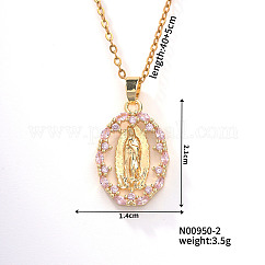 Retro Colorful Fashion Necklace with Shiny Rhinestones and Virgin Mary Pendant, 15.75 inch(400mm)