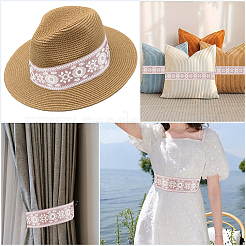 5mのヴィンテージジャカードポリエステルリボン  花  刺繍入りの織りリボン  ピンク  2-3/8インチ（60mm）&nbsp;OCOR-CY0004-44C