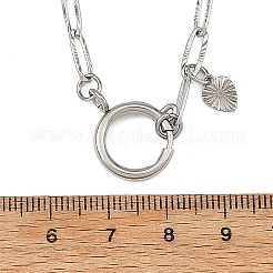 304ステンレススチール製の質感のあるペーパークリップチェーンネックレス。引き輪とリーフチャーム付き。  変色なし  ステンレス鋼色  17.52インチ（44.5cm）&nbsp;NJEW-JN06577-02