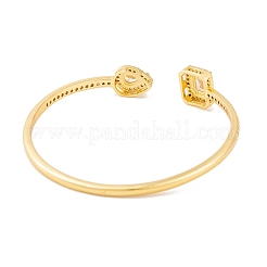 Rectangle & Teardrop Brass Pave Clear Cubic Zirconia Open Cuff Bangles with Glass for Women&nbsp;BJEW-S147-28B-G