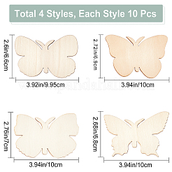 木の空白のスライス  塗装用品用  蝶  リネン  6.6~7x9.95~10x0.2cm  40個/セット&nbsp;DIY-WH0304-086