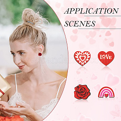 40Pcs 4 Style Valentine's Day Theme Natural Wood Stud Earrings&nbsp;EJEW-TA0001-27