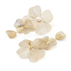 女性用304ステンレススチールスタッドピアス  プラスチック模造パールと  花  ゴールドカラー  95x47.5mm&nbsp;EJEW-Z065-03G