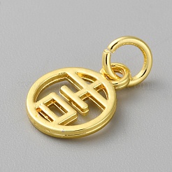 漢字の合金ペンダント  18KGP本金メッキ  丸カン付き  フラットラウンド  13.5x10.5x1.5mm  穴：4mm&nbsp;LS-FIND-WH0159-63G-27