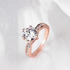 女性のための絶妙な真鍮婚約指輪チェコラインストーンリング  ローズゴールド  usサイズ7（17.3mm）&nbsp;RJEW-BB02141-7