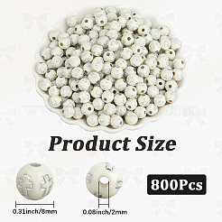 800個メッキアクリルビーズ  シルバーライン入り  クロスの丸  ベージュ  8mm  穴：2mm&nbsp;PACR-PA0001-24